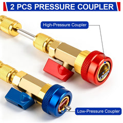 Vocoleca red and blue dual quick-connect fittings providing leak-tight, fast connections