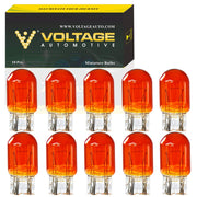 Voltage Automotive front packaging showing box of ten amber 7444 bulbs for easy stocking