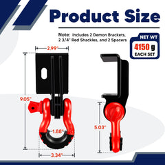 VONLX red 3/4" shackle detail showing strong pin and easy-to-see recovery color