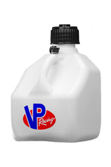 VP Racing front view of white 3-gallon jug showing durable build and ergonomic handle