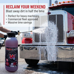 W Pro50 rinsing off a car with pressure washer showing fast soil removal benefit
