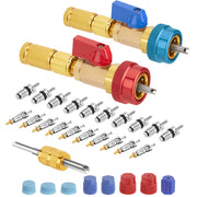 WADEO front view of complete R134A valve core removal kit showing included parts and benefits