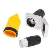 Wadoy front inlet receptacle showing robust weatherproof cover and secure mount