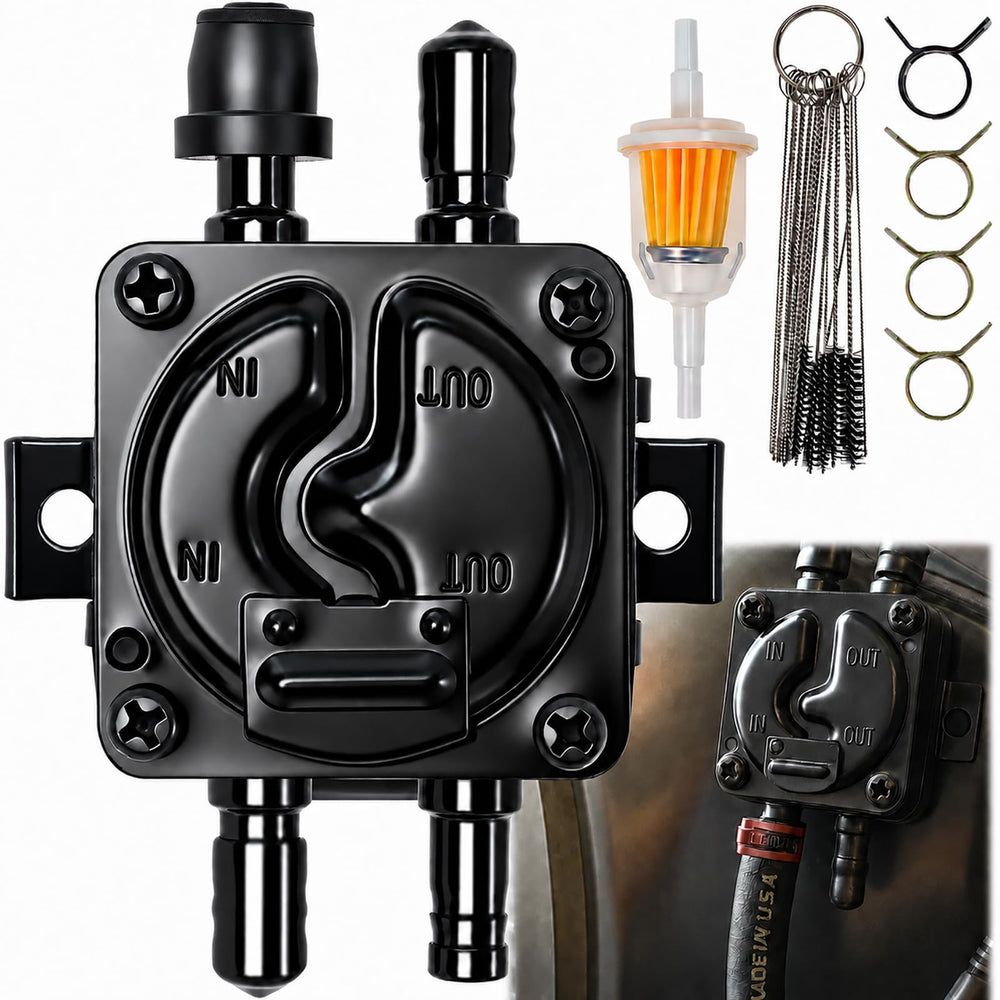 Wadoy vacuum fuel pump front view showing inlet and outlet connectors for easy replacement