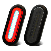 WahMOTOTin front view of oval smoked lens showing halo LEDs and clear reverse zone for improved visibility