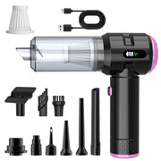 Wansimoo front view of purple handheld vacuum showing compact design and portability