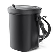 Waretary front view of black 2-gallon car trash can showing neat profile and lid benefit