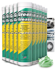 Waterproof Green Grease front packaging showing 14oz tube and labeling for easy identification and ordering
