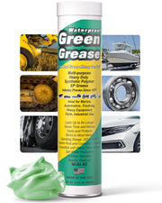 Waterproof Green Grease tube front view showing packaging and easy loading benefit