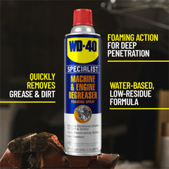 WD-40 Specialist foam clinging to metal surface demonstrating deep penetration