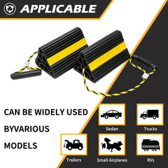 WECARLLE chock next to a hand showing compact size for convenient storage