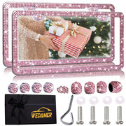 WEDAMER front view pink bling frame showing glossy rhinestones and bright finish