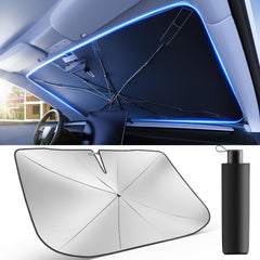 weektic front view umbrella sunshade showing full windshield coverage and cooling benefit