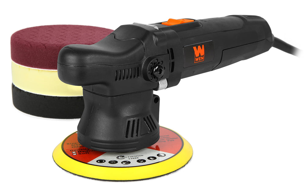 WEN dual action polisher front view showing compact head and control for easier handling