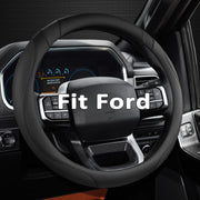 West Llama front view of packaged steering wheel cover showing black finish and branding benefit protection