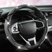 West Llama steering wheel cover front view shows elegant black and white diamond sparkle
