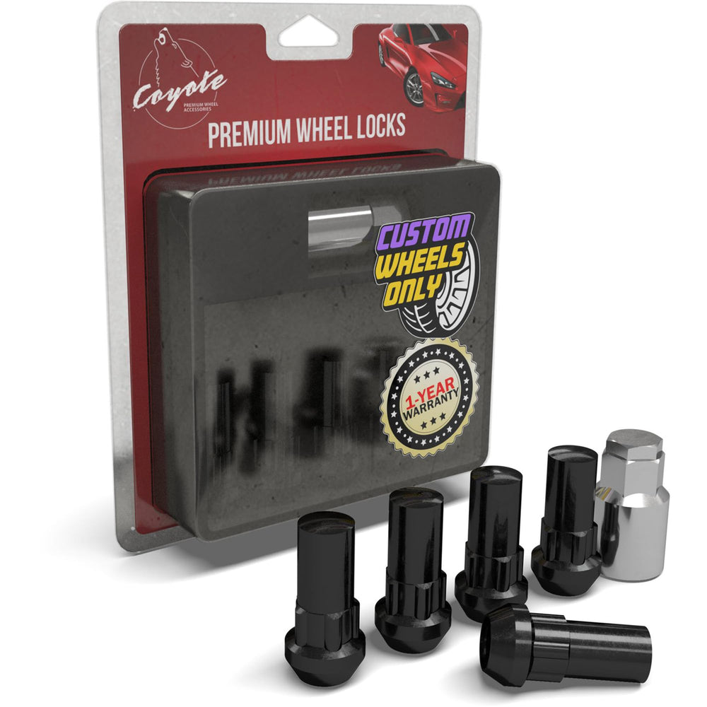 Wheel Accessories Parts front view of four black locks in kit showing complete set and packaging