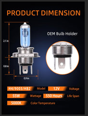 wideep bulb beside ruler showing compact H4/9003/HB2 size
