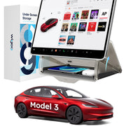Wigoo front closed under-screen organizer in Tesla Model 3, preserves clean look