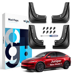 Wigoo front packaging for Model Y Juniper showing included parts and fit benefits