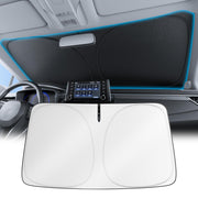 Wigoo front view showing folded sunshade and quick benefit of compact storage