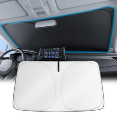 Wigoo front view showing folded sunshade and quick benefit of compact storage