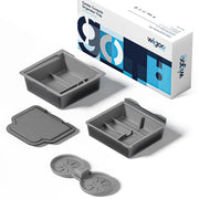 Wigoo front view of gray console organizer showing neat compartments and easy access