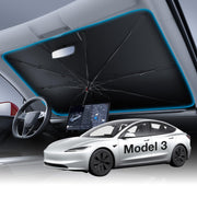 Wigoo front view installed on Model 3 Highland showing full windshield coverage and sun protection