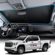 Wigoo sunshade installed on GMC Sierra front protecting interior from sun