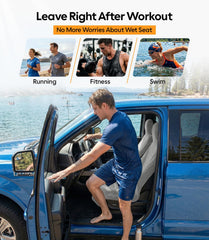 Wigoo installed on a car seat demonstrating dry, protected post-workout comfort