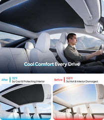 Wigoo rear roof sunshade fitted to glass roof reducing cabin sunlight