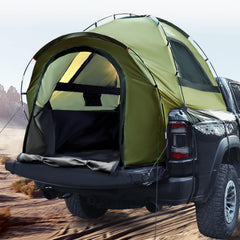 WildFinder front view of tent on pickup bed showing easy access and protection