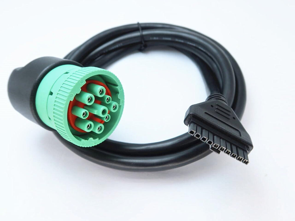 WISDOMHOOD front packaging showing green J1939 to 10‑pin cable and benefit of DOT compliance
