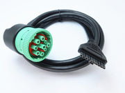 WISDOMHOOD front packaging showing green J1939 to 10‑pin cable and benefit of DOT compliance