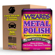 Wizards front packaging showing 3 oz metal polish wipes and instant convenience