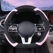 WJMZ front view of black with pink steering wheel cover showcasing fit and style