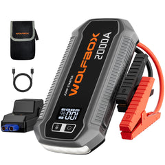 WOLFBOX front view showing compact starter and portability benefit