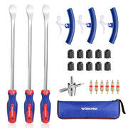 WORKPRO front layout of 23-piece tire spoon set showing complete kit and storage bag