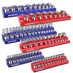 WORKPRO front view packaging showing six magnetic socket trays and color coding benefits