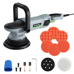 WORKPRO polisher front view showing controls and comfort grip benefit