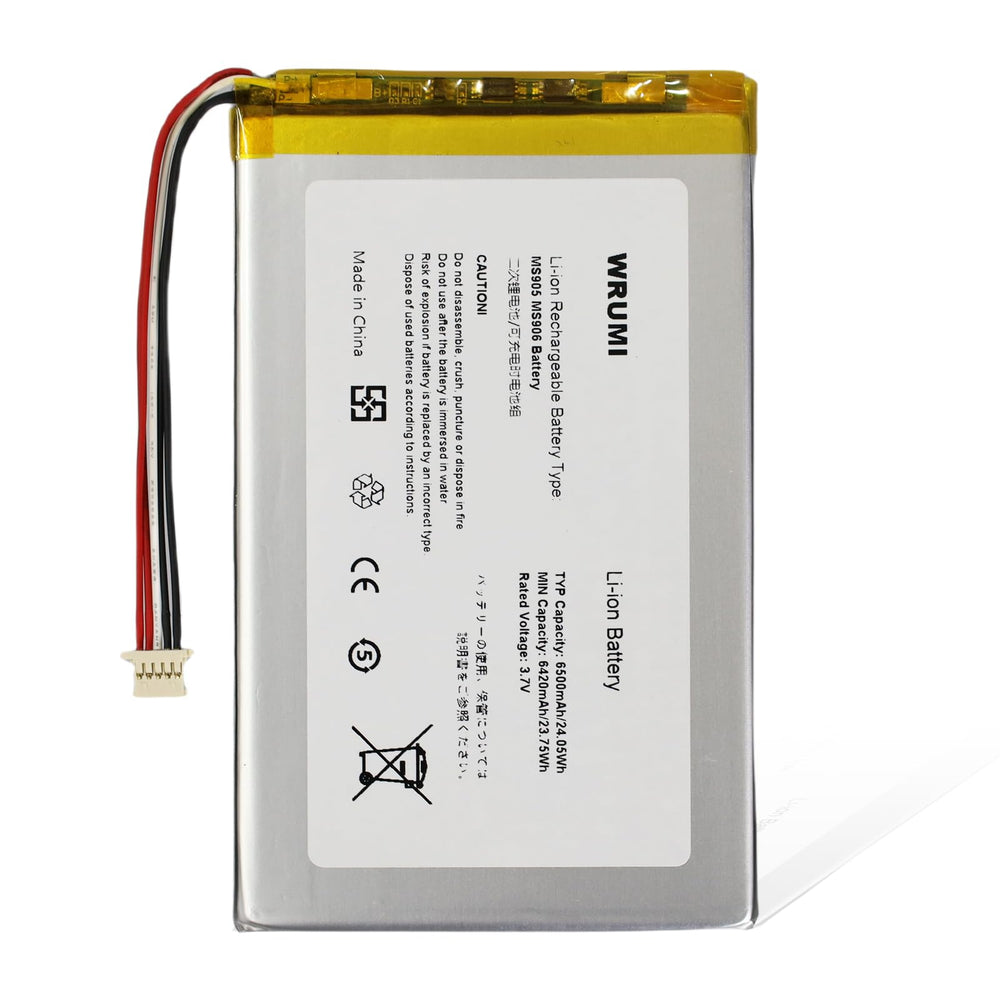 WRUMI front view of replacement battery showing label and fit benefits
