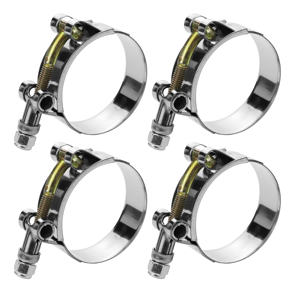 WYSIWYKA front view of 4-pack T-bolt clamps showing durable finish and packaging