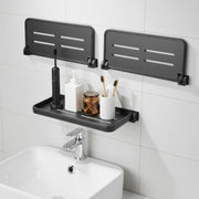 Xaajooio front view of three dark gray shelves showing sleek profile and storage benefit