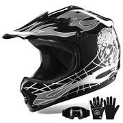 XFMT helmet front view showing skull graphic and secure fit benefit