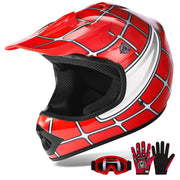 XFMT helmet front view showing red spider graphic and DOT protection