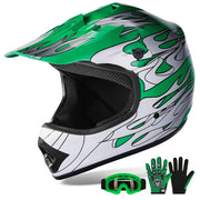 XFMT helmet front view showing green flame graphics and strong protection