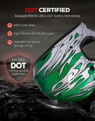 XFMT shell close-up green flame highlighting durable ABS construction