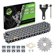 XIKOBY 428 chain front packaging showing kit contents and compatibility benefits