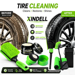 XINDELL close-up of large wheel brush bristles protecting rims while loosening grime
