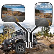 Xislet front view mirror mounted on Jeep hinge showing clear rear visibility